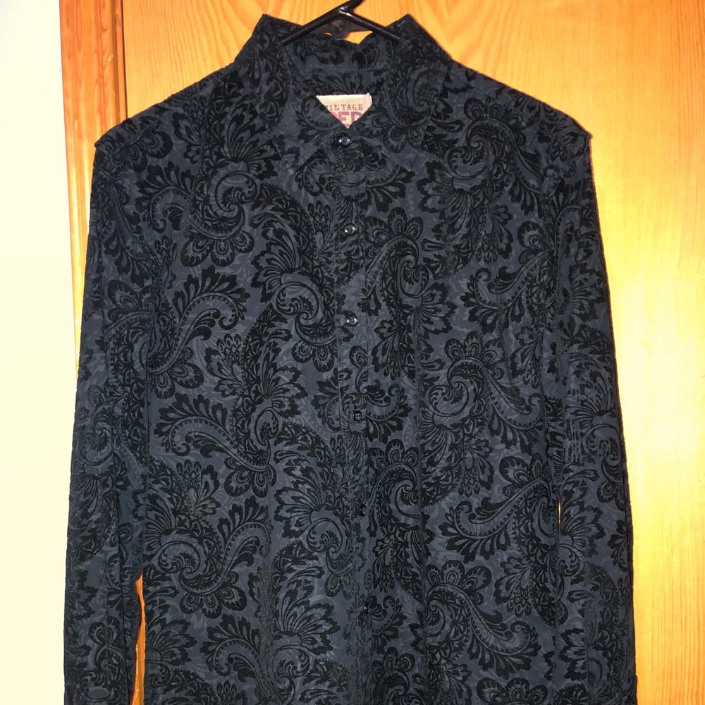 Black velvet paisley dress shirt